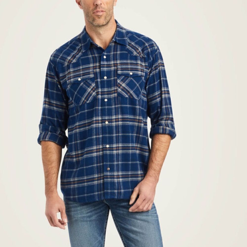 ARIAT Holcombe Retro Snap Long Sleeve Shirt Blue Size Medium